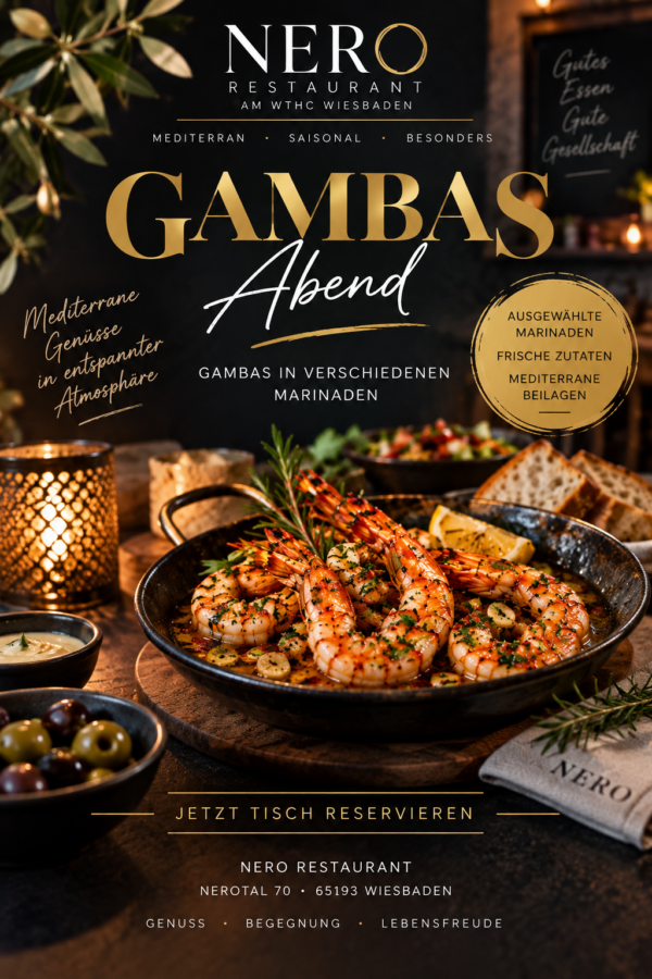 Gambas Abend mit mediterranen Marinaden im Nero Restaurant Wiesbaden